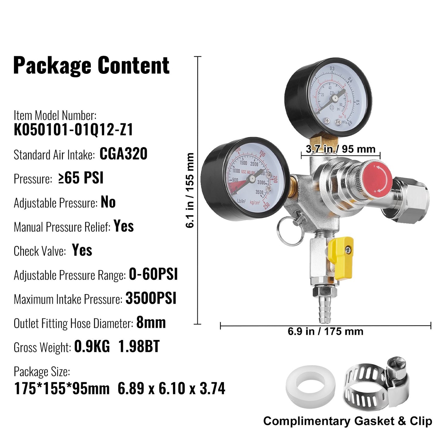 VEVOR Double Gauge Regulator, CO2 Regulator Gauge with 0-60PSI, Heavy Duty CO2 Gauge Gas System,-$30