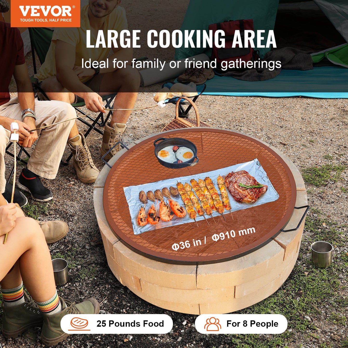 VEVOR X-Marks Fire Pit Grill Grate, Round Cooking Grate, Heavy Duty Steel Campfire BBQ Grill Grid