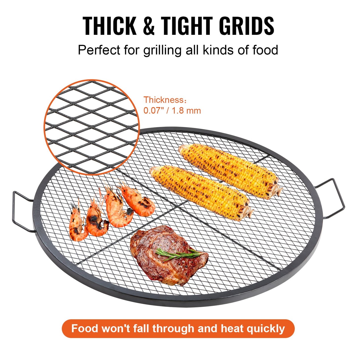 VEVOR X-Marks Fire Pit Grill Grate, Round Cooking Grate, Heavy Duty Steel Campfire BBQ Grill Grid