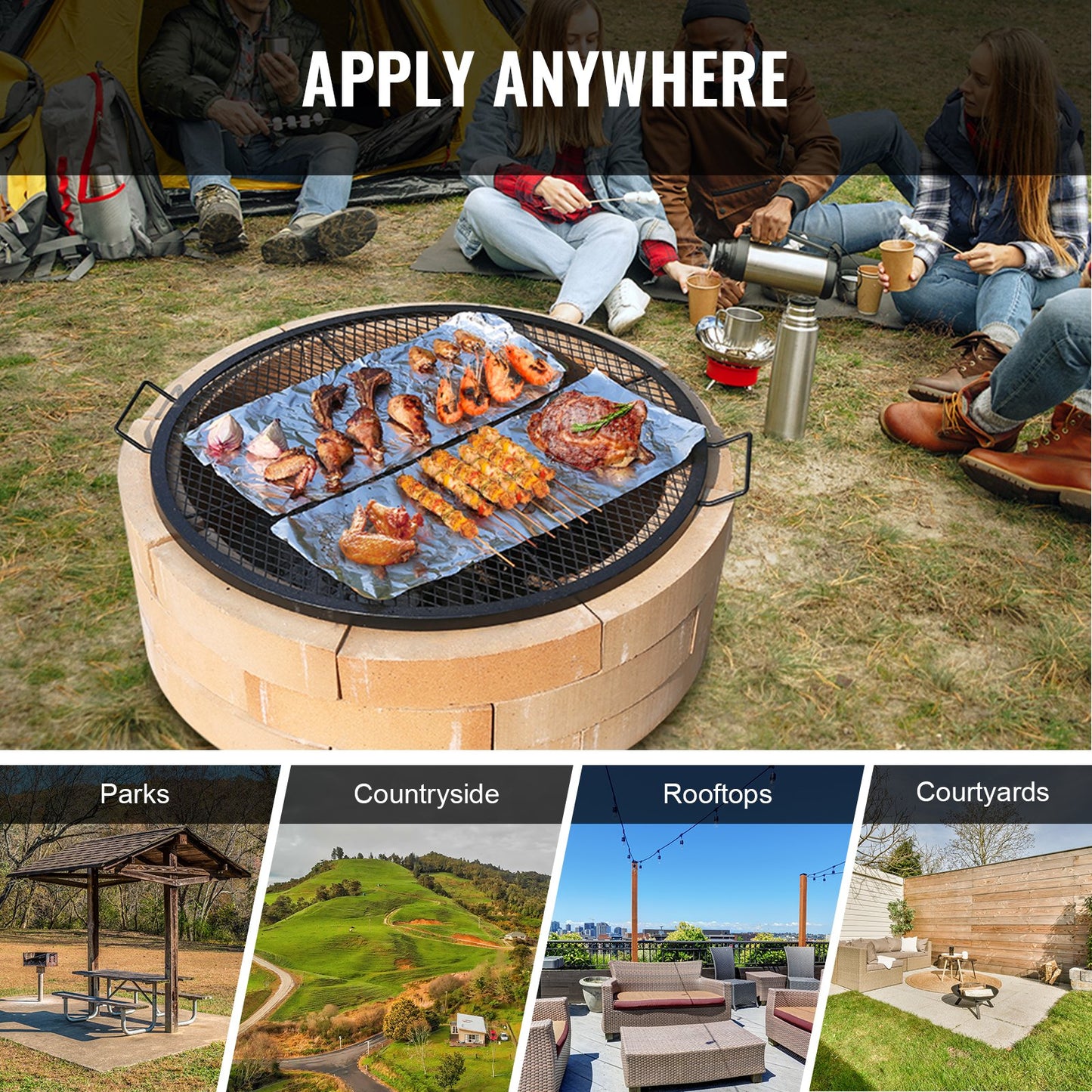 VEVOR X-Marks Fire Pit Grill Grate, Round Cooking Grate, Heavy Duty Steel Campfire BBQ Grill Grid