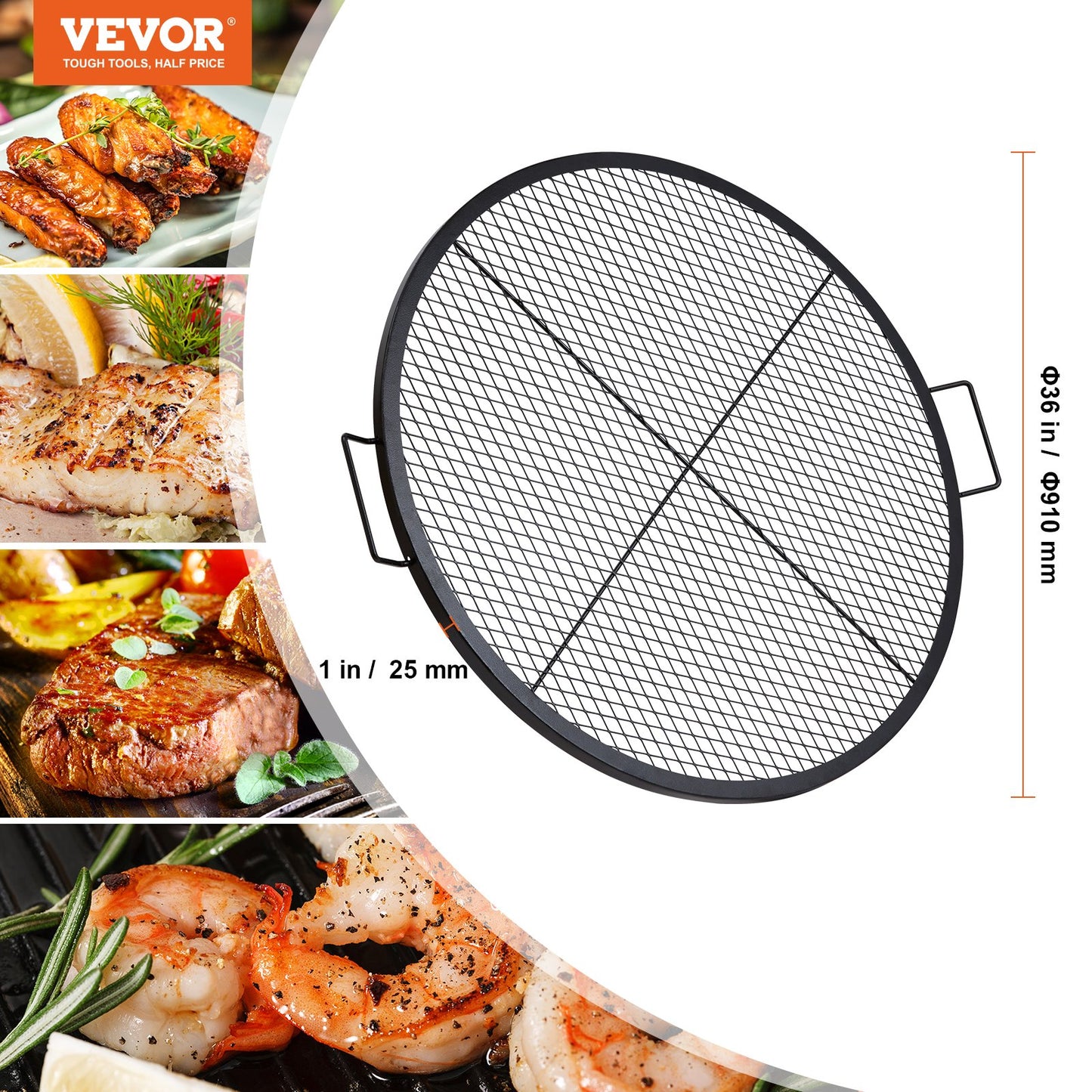 VEVOR X-Marks Fire Pit Grill Grate, Round Cooking Grate, Heavy Duty Steel Campfire BBQ Grill Grid