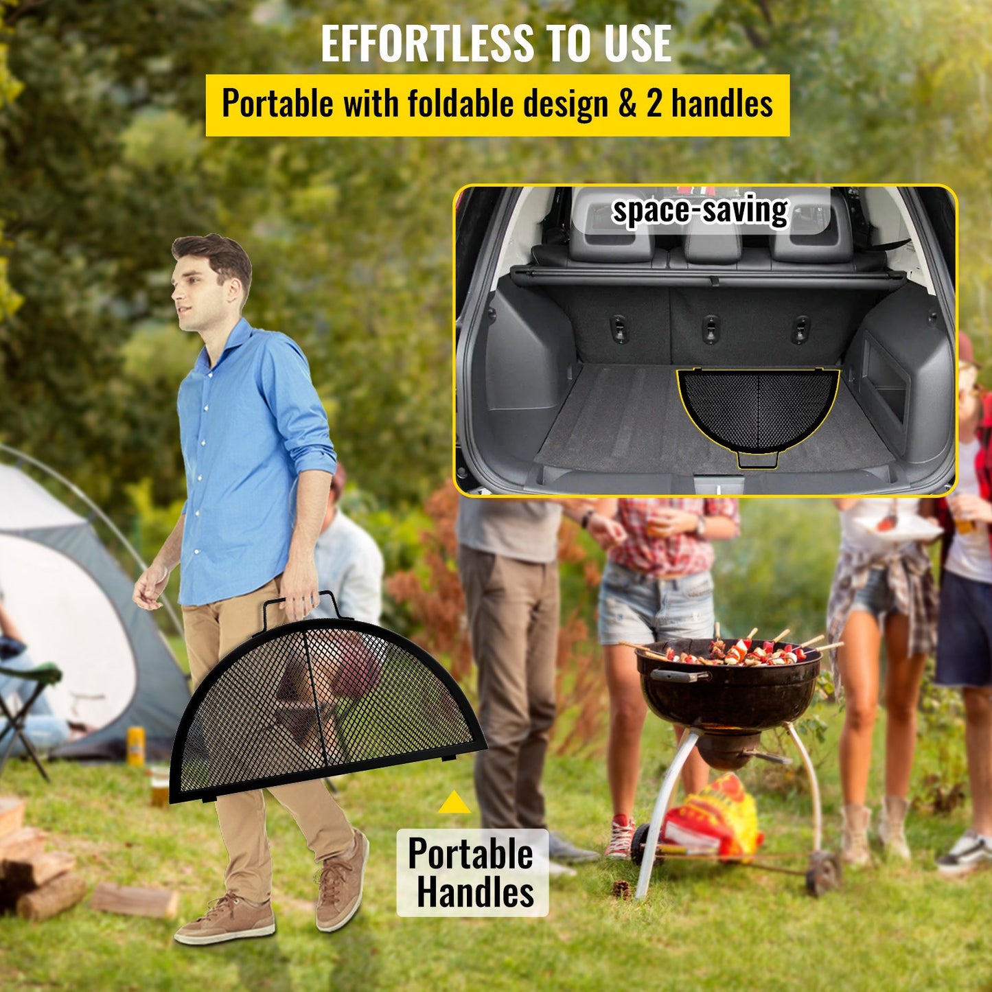 VEVOR Fire Pit Grill Grate, Foldable Round Cooking Grate, Heavy Duty X-Marks Campfire BBQ Grill,-$40