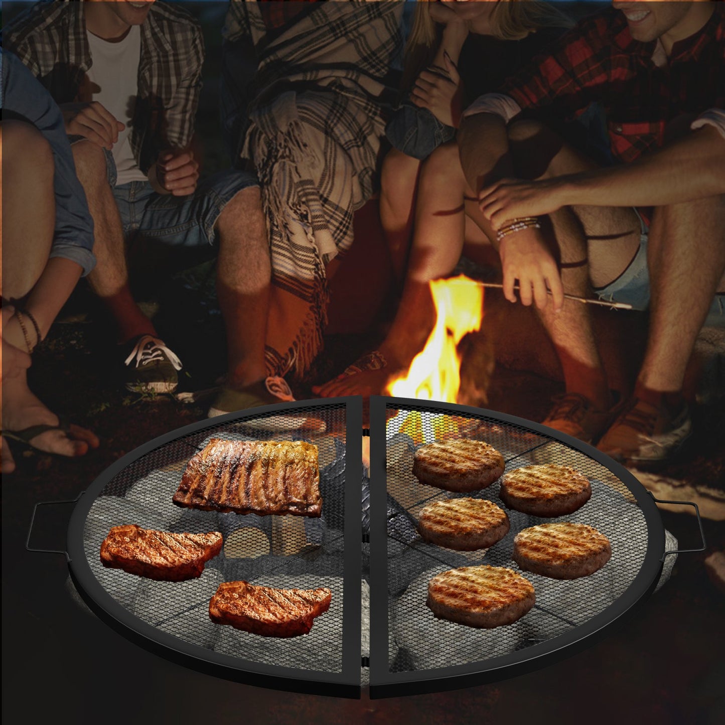 VEVOR Fire Pit Grill Grate, Foldable Round Cooking Grate, Heavy Duty X-Marks Campfire BBQ Grill,-$40
