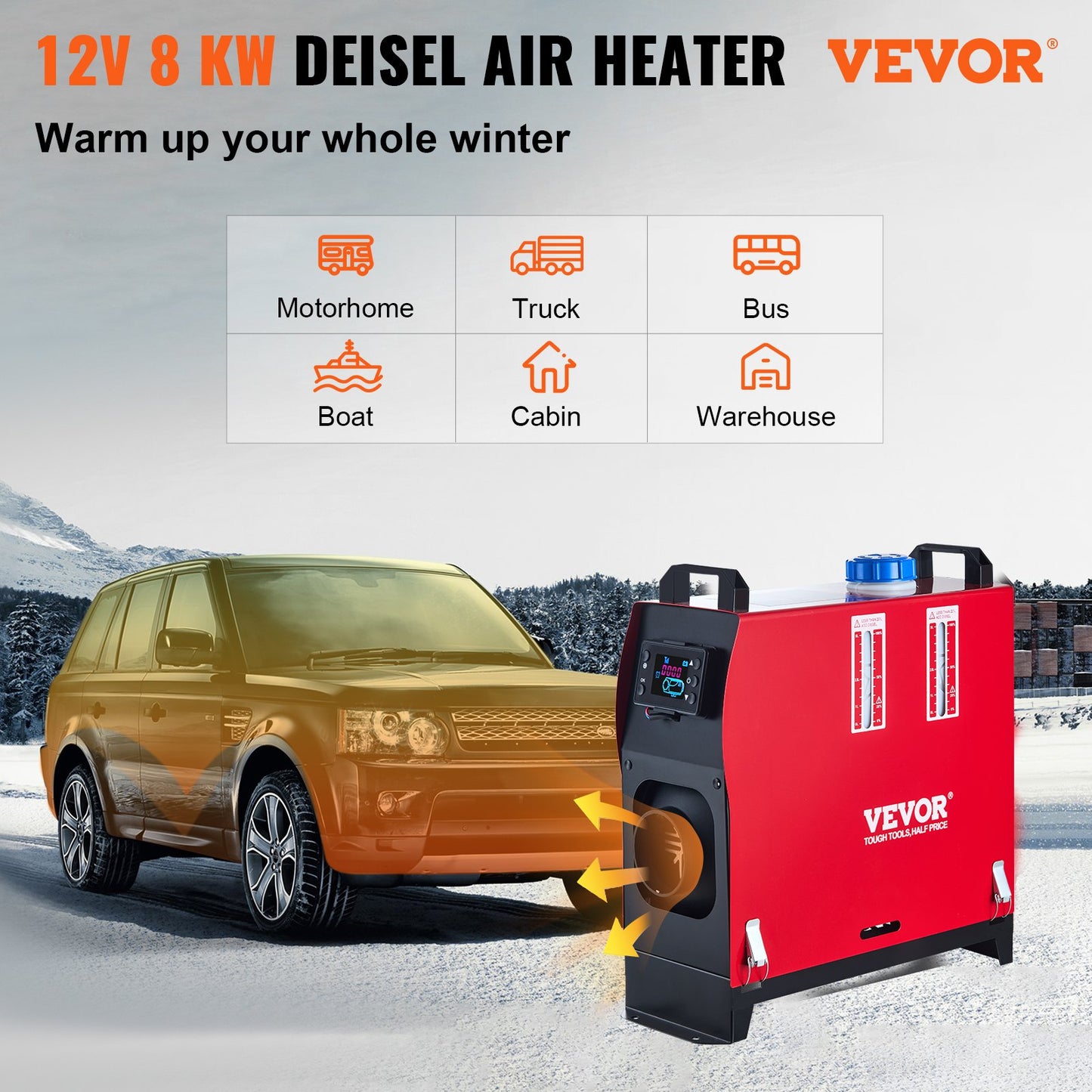 VEVOR Diesel Heater 12V Diesel Air Heater Muffler 8KW Diesel Heater with LCD Thermostat Monitor,-$110