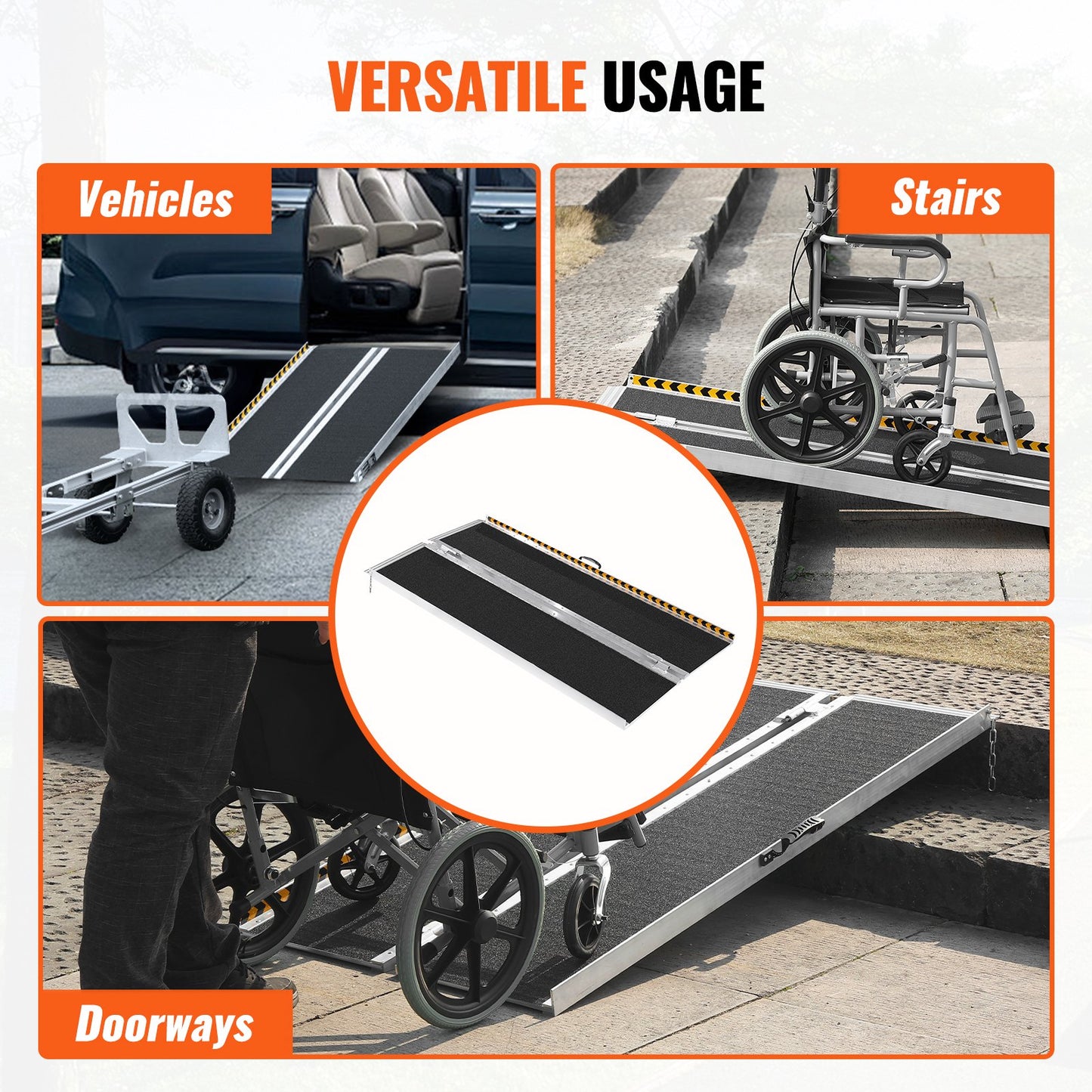 VEVOR Portable Wheelchair Ramp, 6 ft 800 lbs Capacity, Non-Slip Aluminum Folding Threshold Ramp,-$180