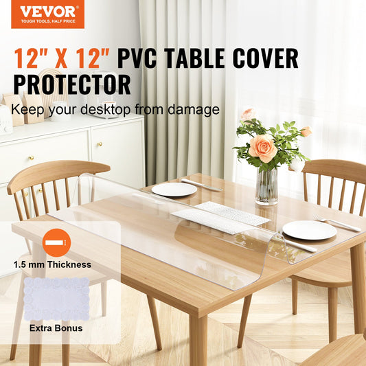 VEVOR Clear Table Cover Protector, 12" x12"/305 x 305 mm Table Cover, 1.5 mm Thick PVC Plastic Tablecloth,-$10