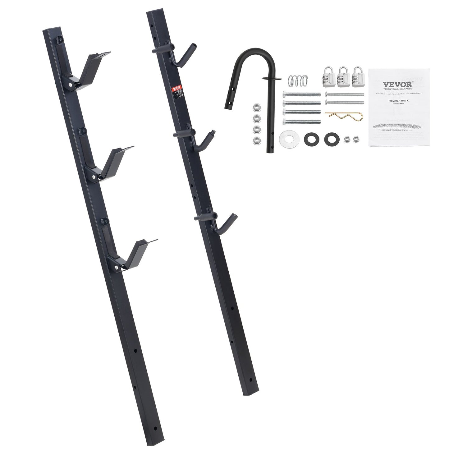 VEVOR Trimmer Rack, 3 Place Weeder Trimmer Rack, Locking Trim Holder Landscape Trailer Rack Carrier Mount,-$40