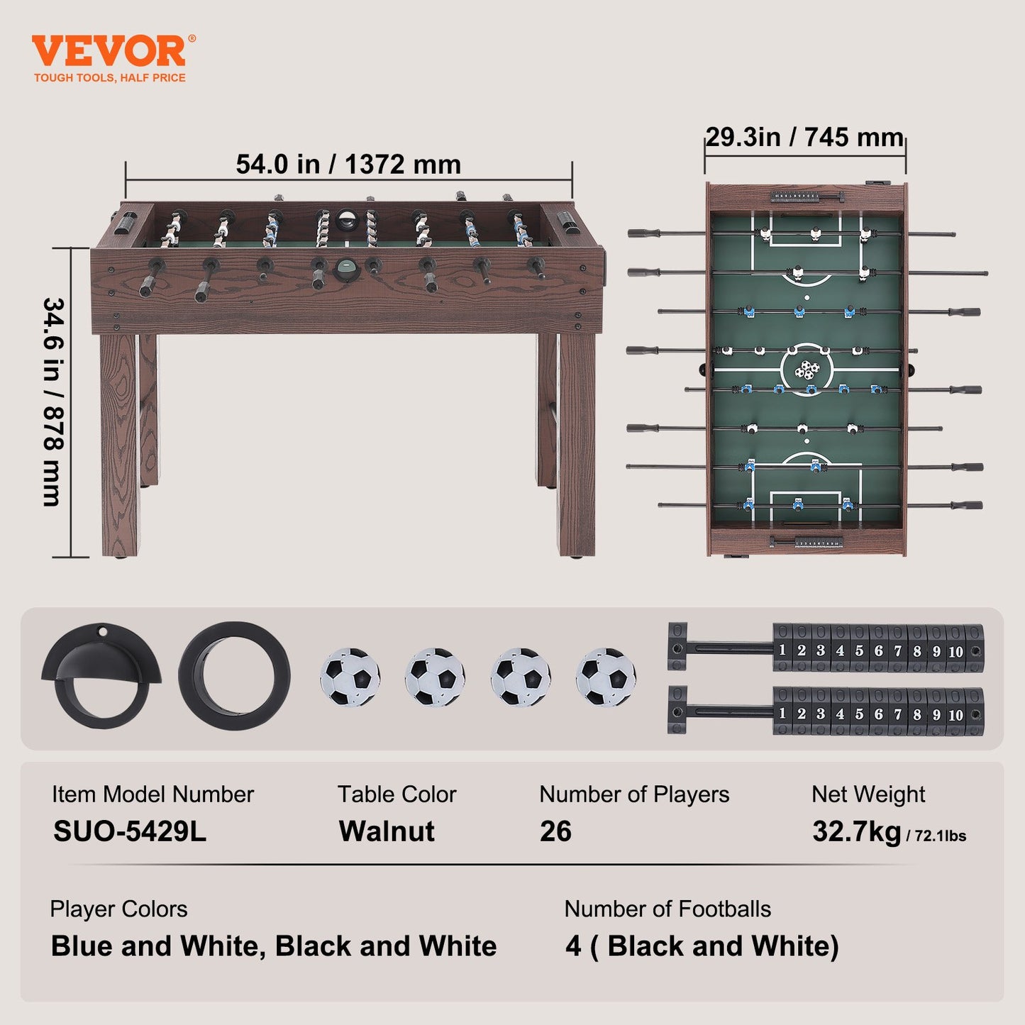 VEVOR Foosball Table, 55 inch Standard Size Foosball Table, Indoor Full Size Foosball Table for Home,-$270