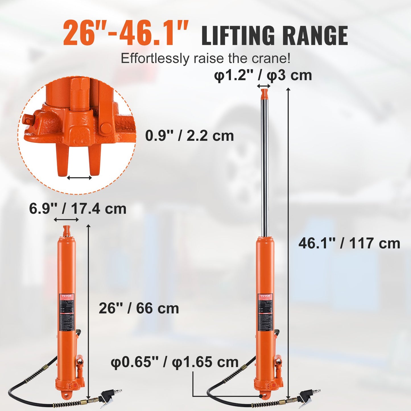 VEVOR Hydraulic Long Ram Jack, 8 Ton Engine Hoist Cylinder with Air Pump and Single Piston Pump-$90