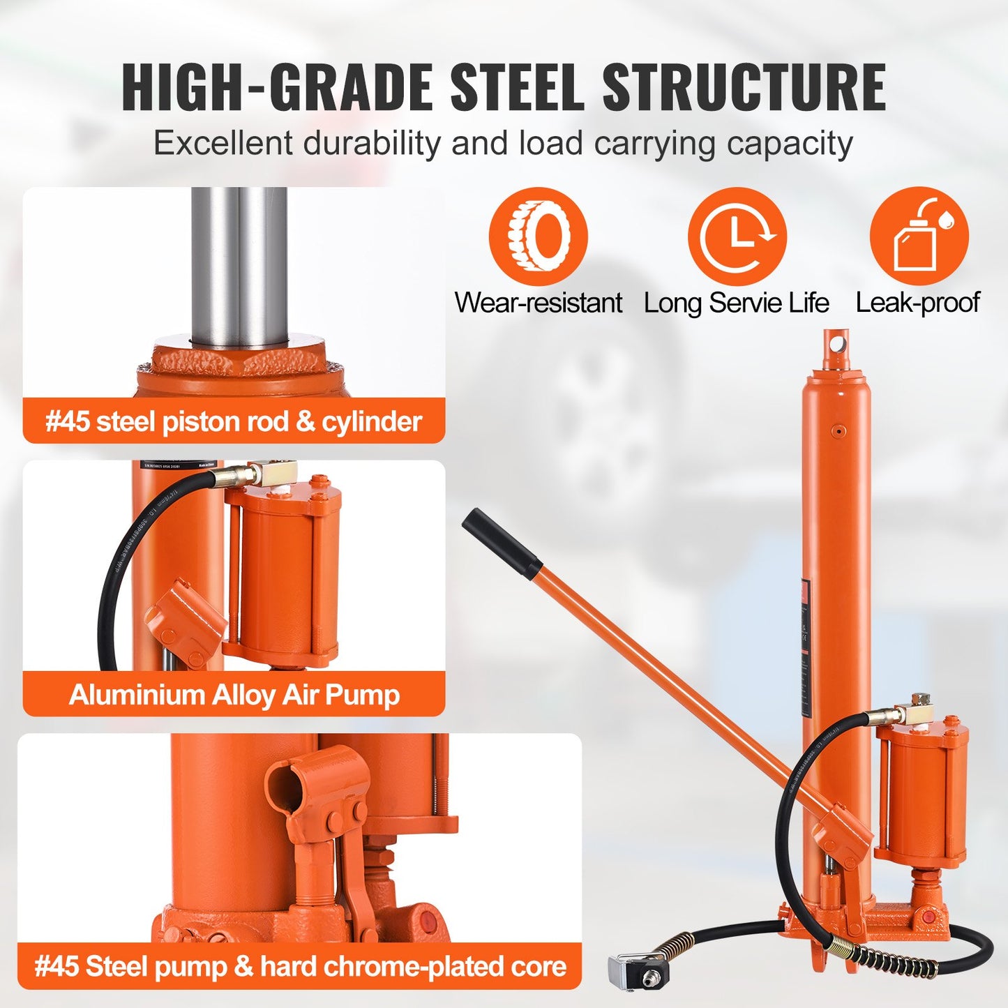 VEVOR Hydraulic Long Ram Jack, 8 Ton Engine Hoist Cylinder with Air Pump and Single Piston Pump-$90