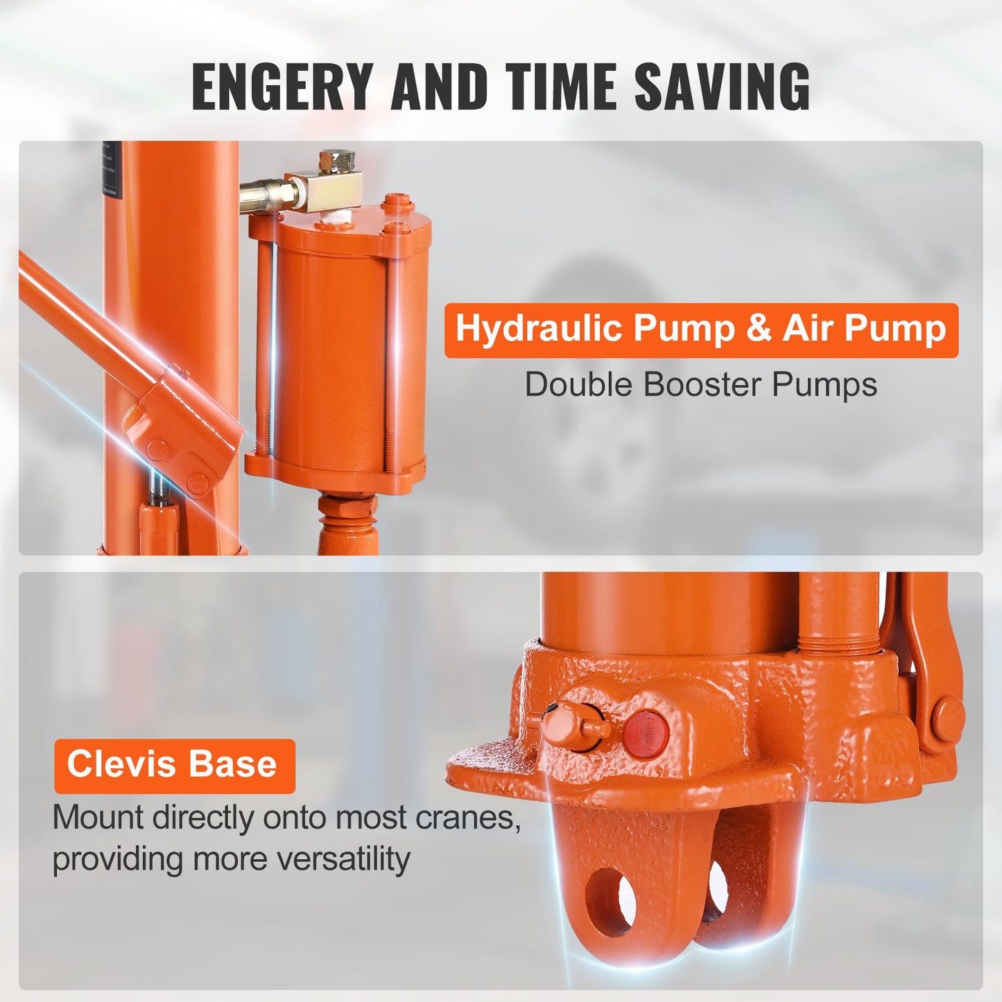 VEVOR Hydraulic Long Ram Jack, 8 Ton Engine Hoist Cylinder with Air Pump and Single Piston Pump-$90