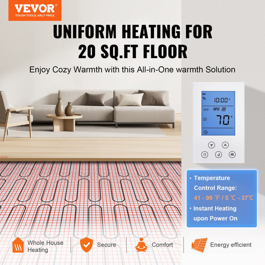 VEVOR Floor Heating Mat, 20 Sq. ft, Electric Radiant In-Floor Heated Warm System,-$100