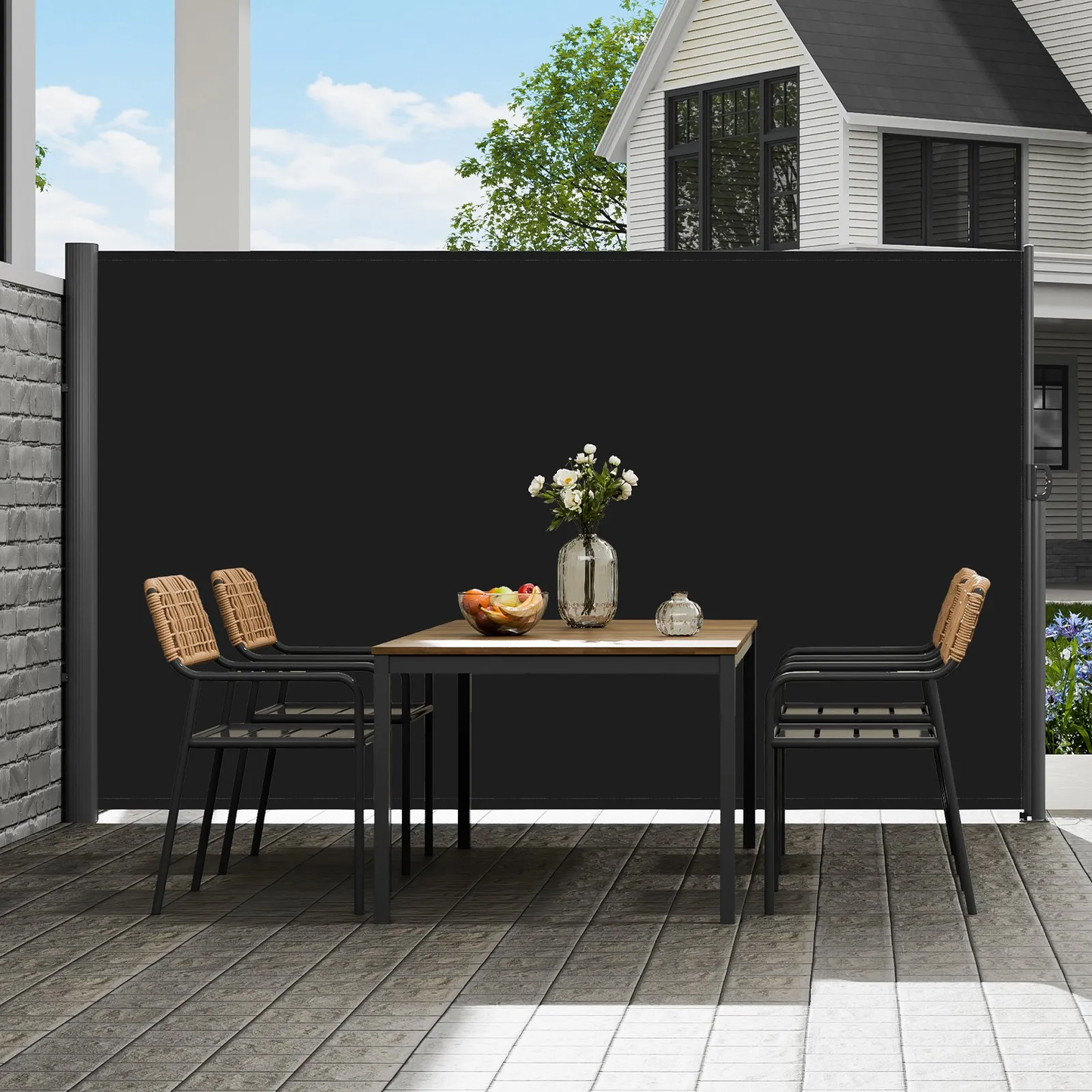 VEVOR Retractable Side Awning 118" x 63", Retractable Patio Screen Waterproof, Divider Black,-$90