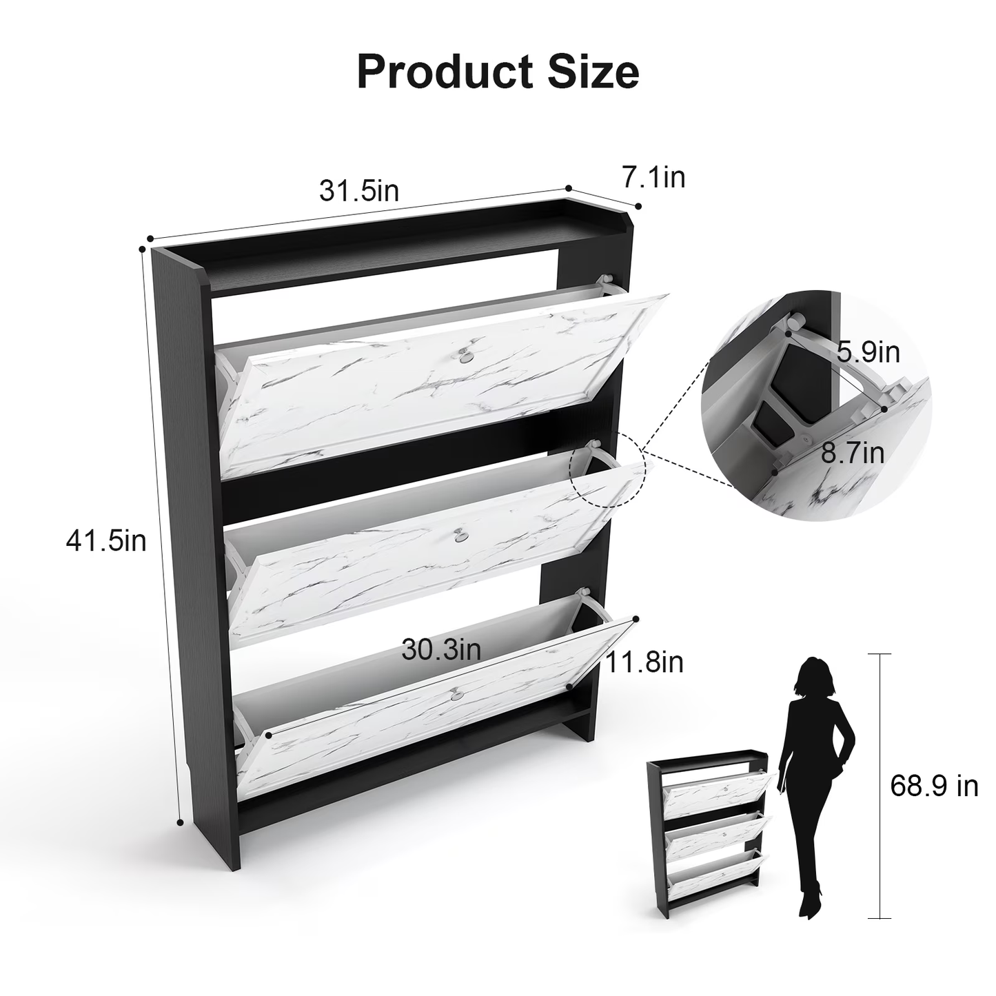 BNIB-Marble Textured 3-Tier Shoe Cabinet, Modern Wooden Shoe Organizer for Entryway,Hallway, -$120