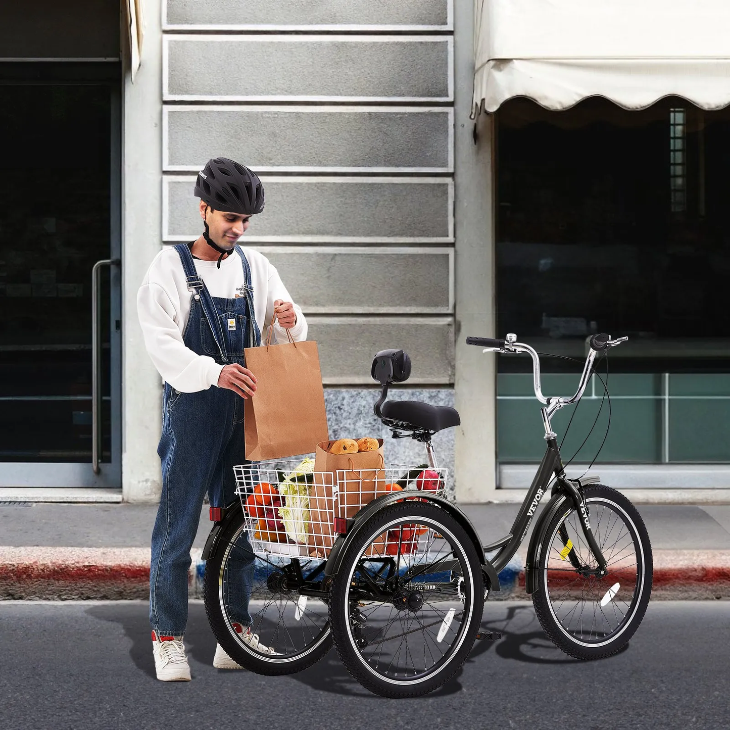 VEVOR Adult Tricycles Bike, 7 Speed Adult Trikes, 24 Inch Three-Wheeled Bicycles, Carbon Steel Cruiser Bike