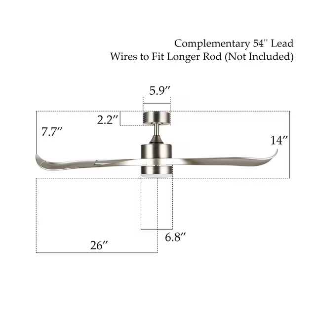 Brand New  52-Inch Ceiling Fan with 2 Silver ABS Blades and White Glass 15W LED Light Kit, Nickel,-$95