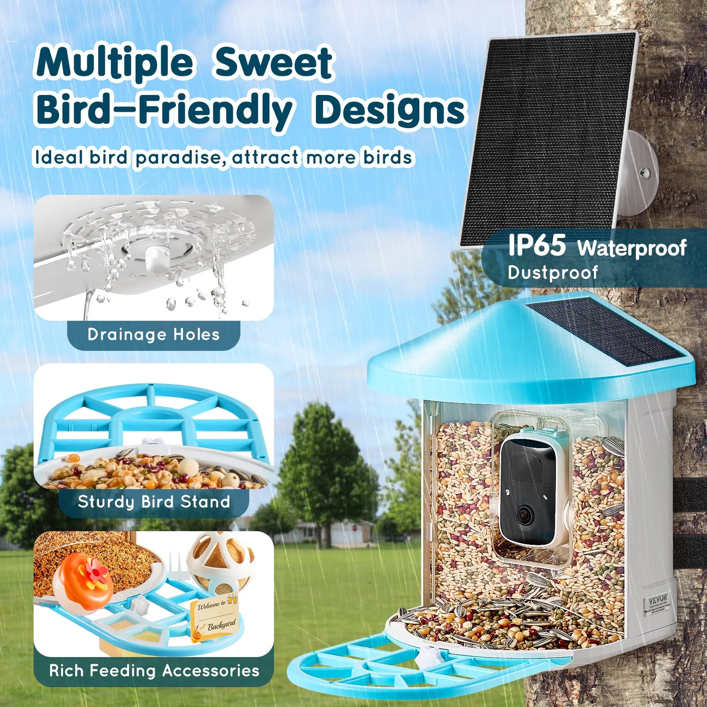 VEVOR Smart Bird Feeder with Camera AI Identify 10000+ Bird Specie Solar-Powered,-$75