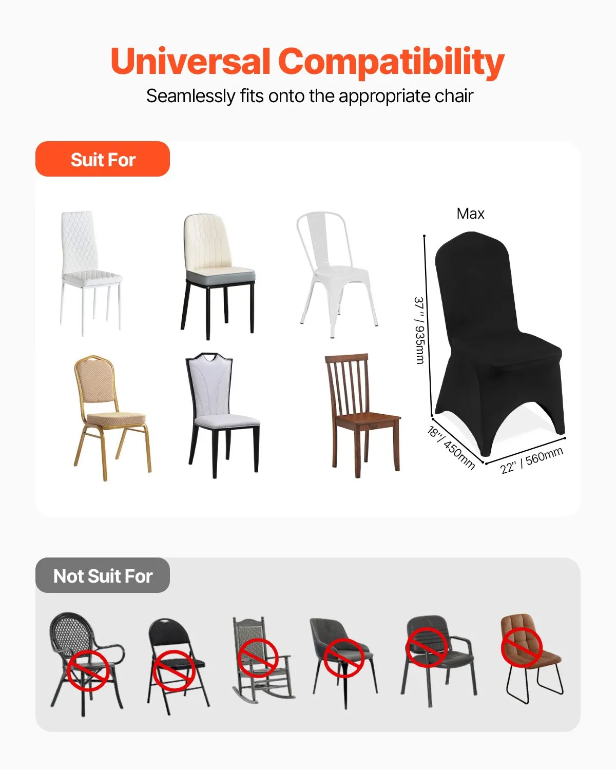 VEVOR Stretch Spandex Folding Chair Covers, Universal Fitted Arched Front Cover,(50PCS Black),-$60