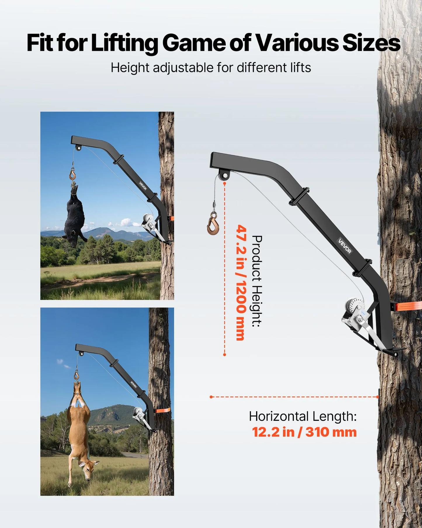 VEVOR Tree Mounted Lifting Hoist, 353 lbs Load Capacity, Outdoor Game Hoist Winch Lift with Ratchet Strap,-$55