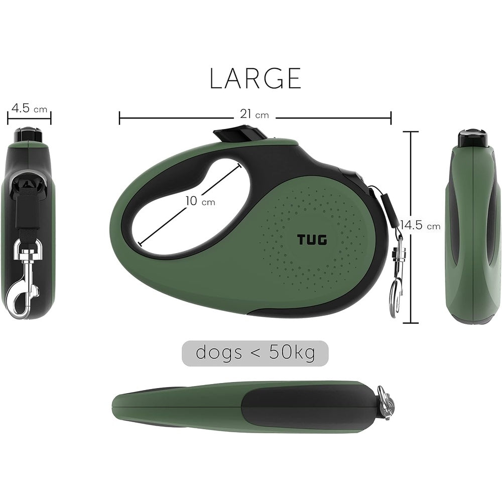 BNIB-TUG 360°Tangle-Free Retractable Dog Leash,Large, Green.