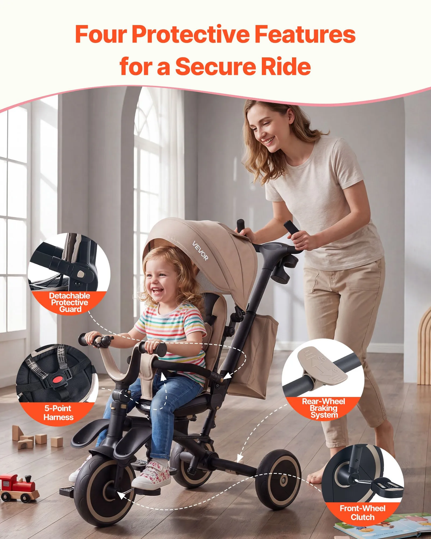New Assembled VEVOR Toddler Tricycle & Stroller for 18 Months to 5 Year Old, 7-in-1 Kids Trike, -$100