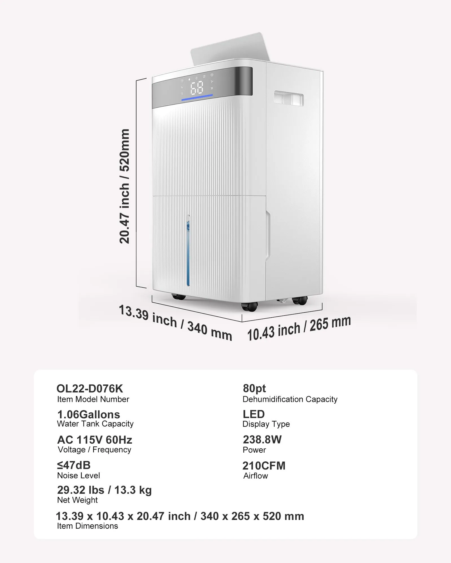 VEVOR 80 Pints Dehumidifier for Home & Basement, Drain Hose for Commercial & Industrial Use,-$180