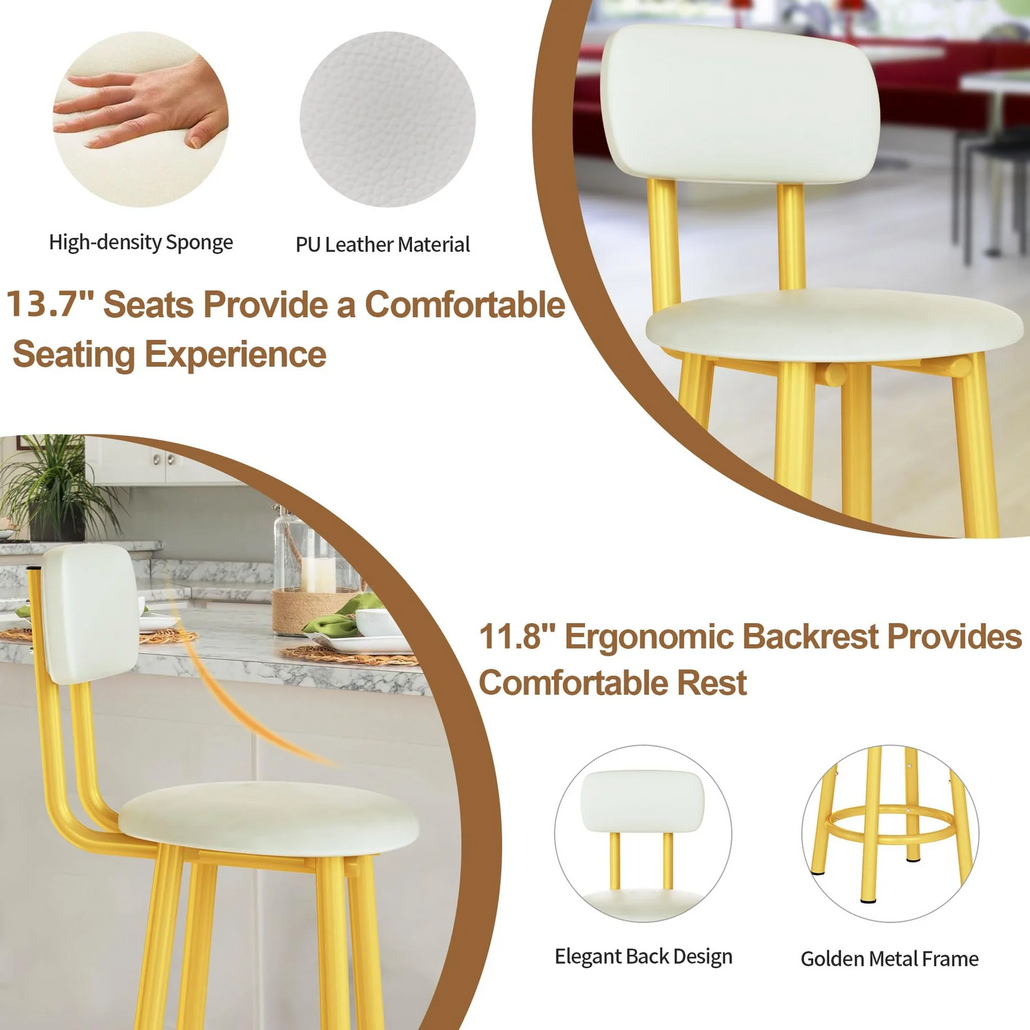 Brand New ounter Height Bar Stools Set of 2，Made with a metal frame