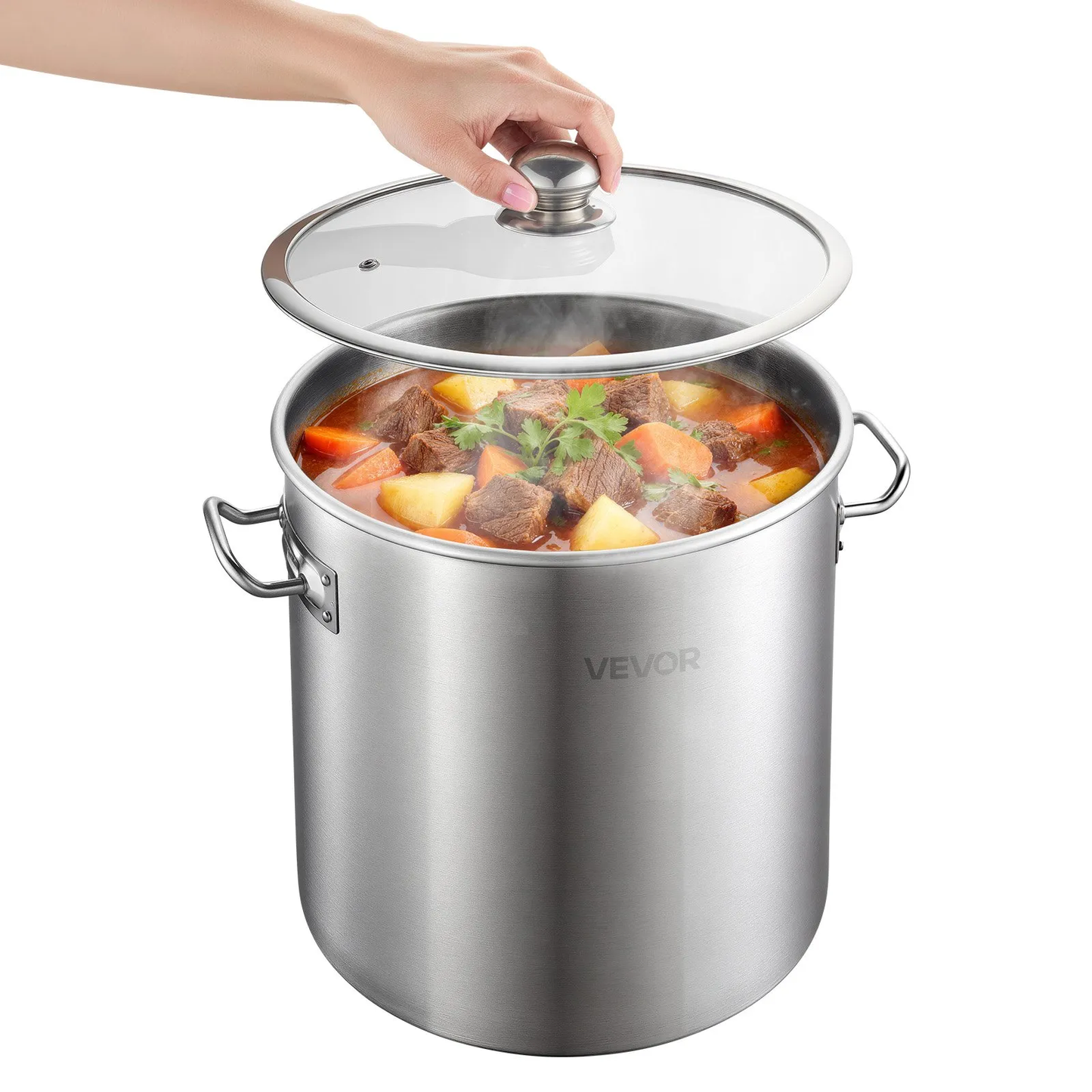Open box, 90% new VEVOR Stainless Steel Stock Pot, 21-Quart Stainless Steel Stockpot w/Glass Lid,-$35