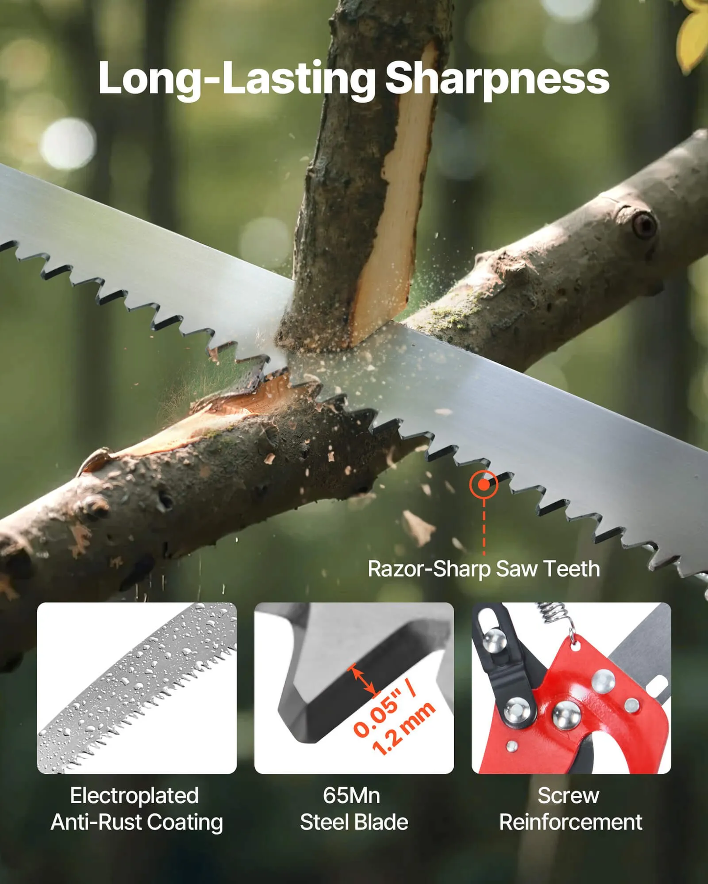 VEVOR Manual Pole Saw, 3.87-27 ft Extendable Pole Tree Pruner with Scissors, Sharp 65Mn Steel Blade,-$60