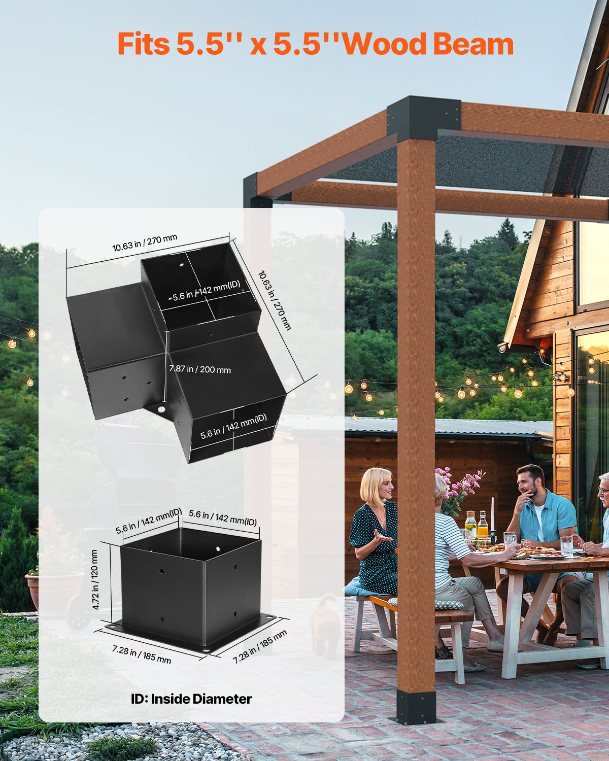 VEVOR Pergola Bracket Kit 6''x6''(Inner Size 5.6x5.6), 8pcs 3-Way Heavy Duty Corner Bracket Woodworks,-$130