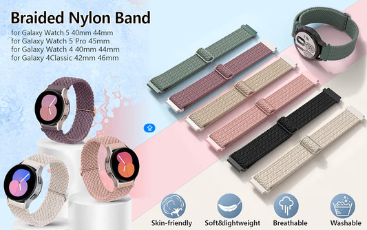 Brand New 6-Pack 20mm Elastic Fabric Braided Stretchy Sport Strap Wristband for Samsung Galaxy Watch 7/6/5/4/FE/Active 2/Classic/Pro