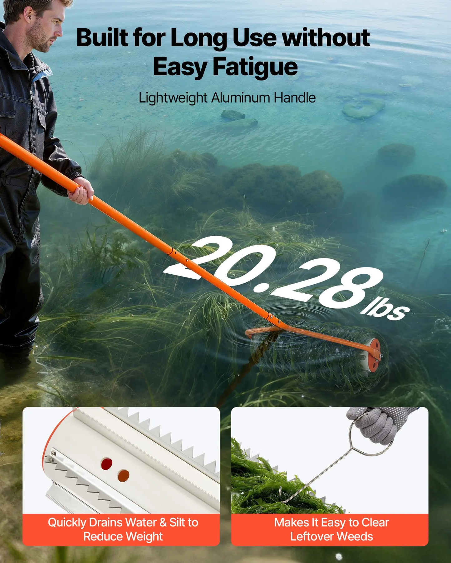 VEVOR Lake Weed Roller, 18 ft Lake & Pond Weed Removal Tool, Muck Razer Aquatic & Sludge Tiller,-$90