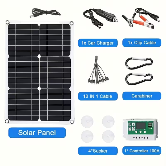 BNIB-60W Solar Panel Kit with 100A Charge Controller,extended cables, and battery clamps,-$30