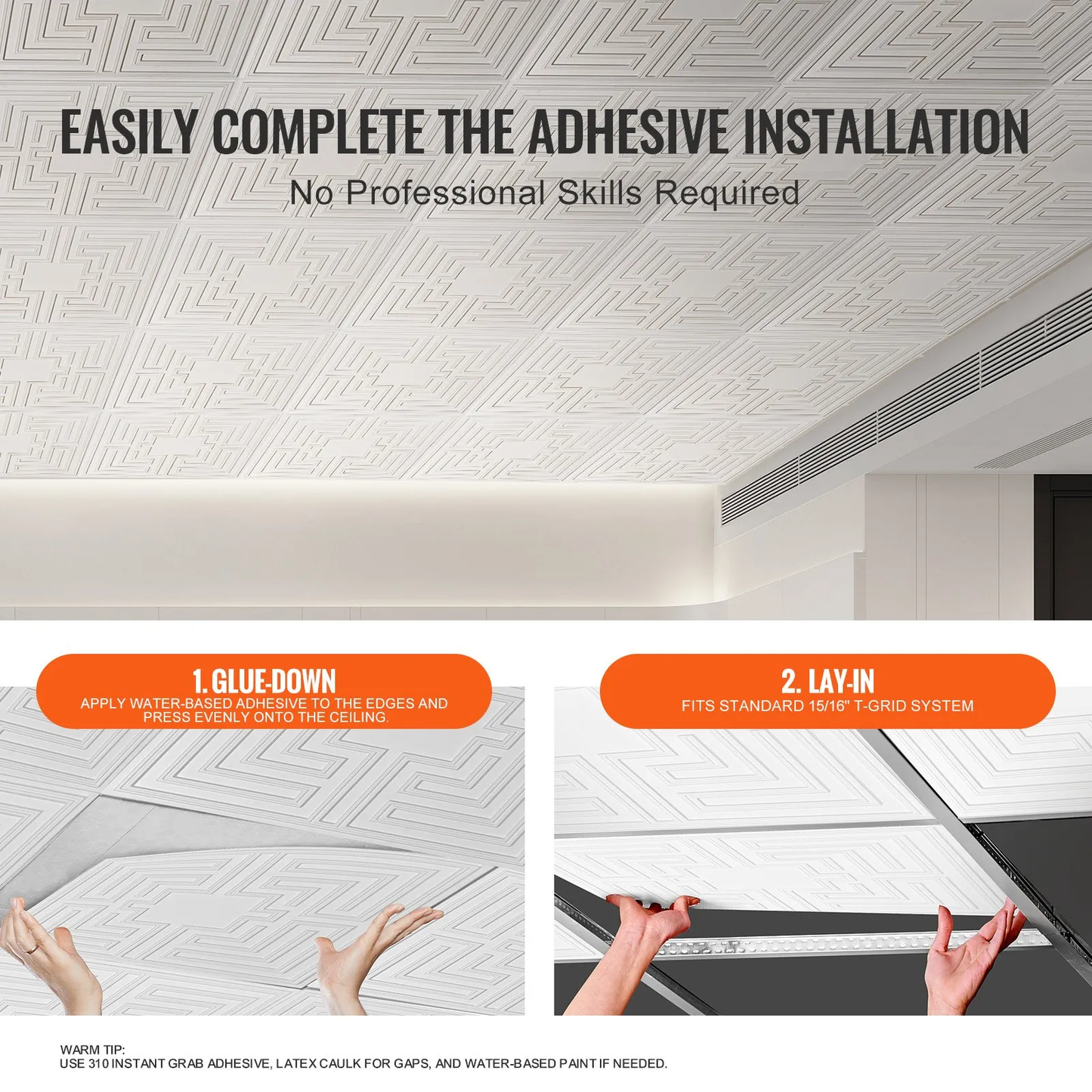 VEVOR Ceiling Tiles, 12-Pack 24 x 24 in, Drop Ceiling Tiles Premium PVC Sheet, Easy Installation/ Cutting,-$45