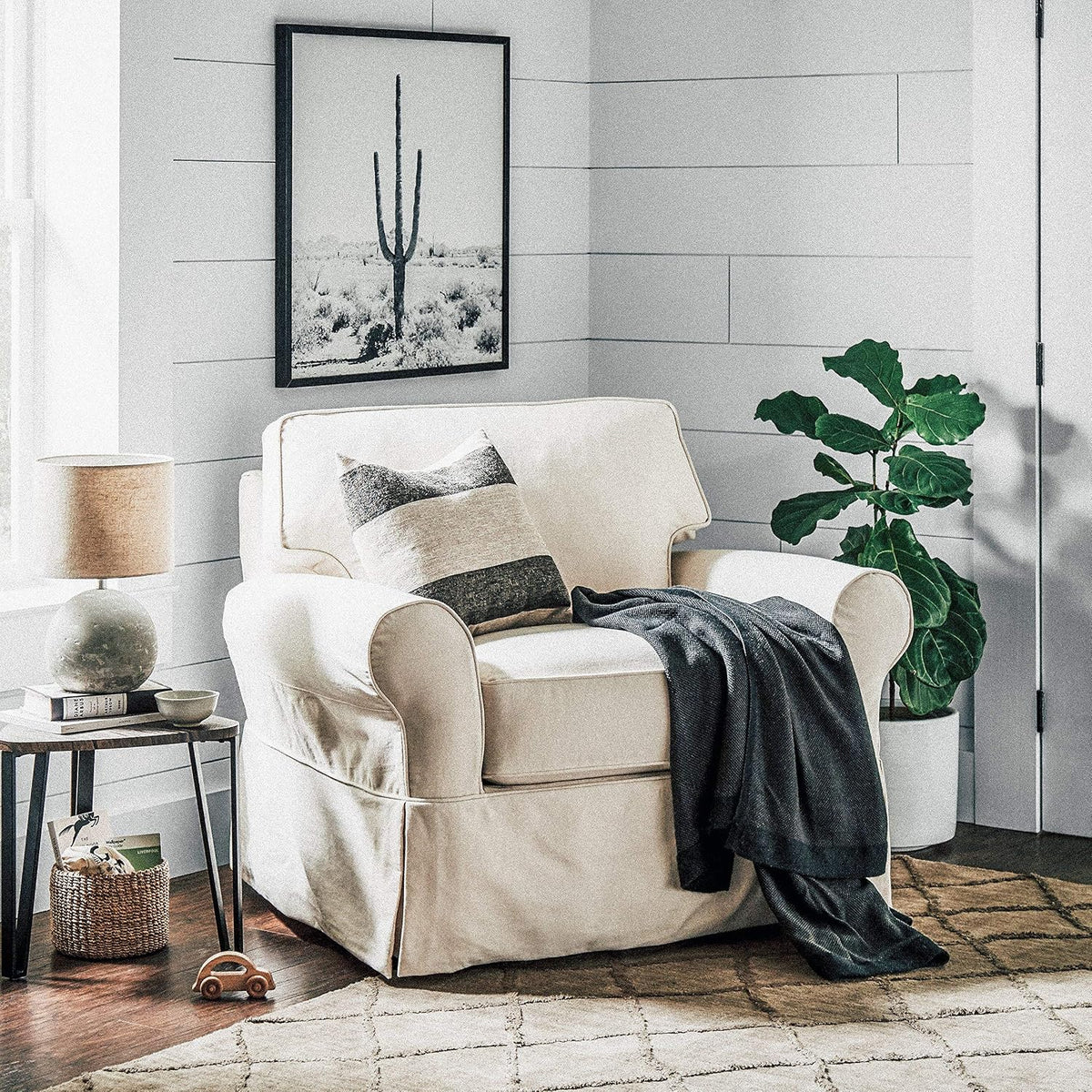 BNIB-Stone & Beam Concrete Table Lamp, Industrial Style Desk Lamp,Round concrete table lamp