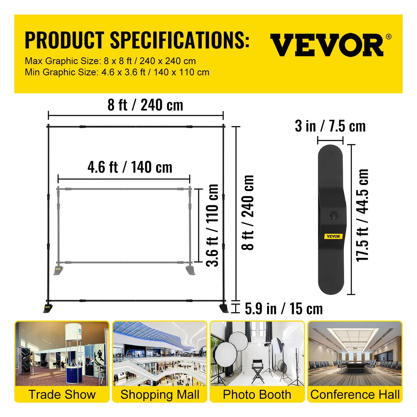 VEVOR Backdrop Banner Stand 8 x 8 Ft Adjustable Heavy Duty Background Stand with 1 Bag, -$40
