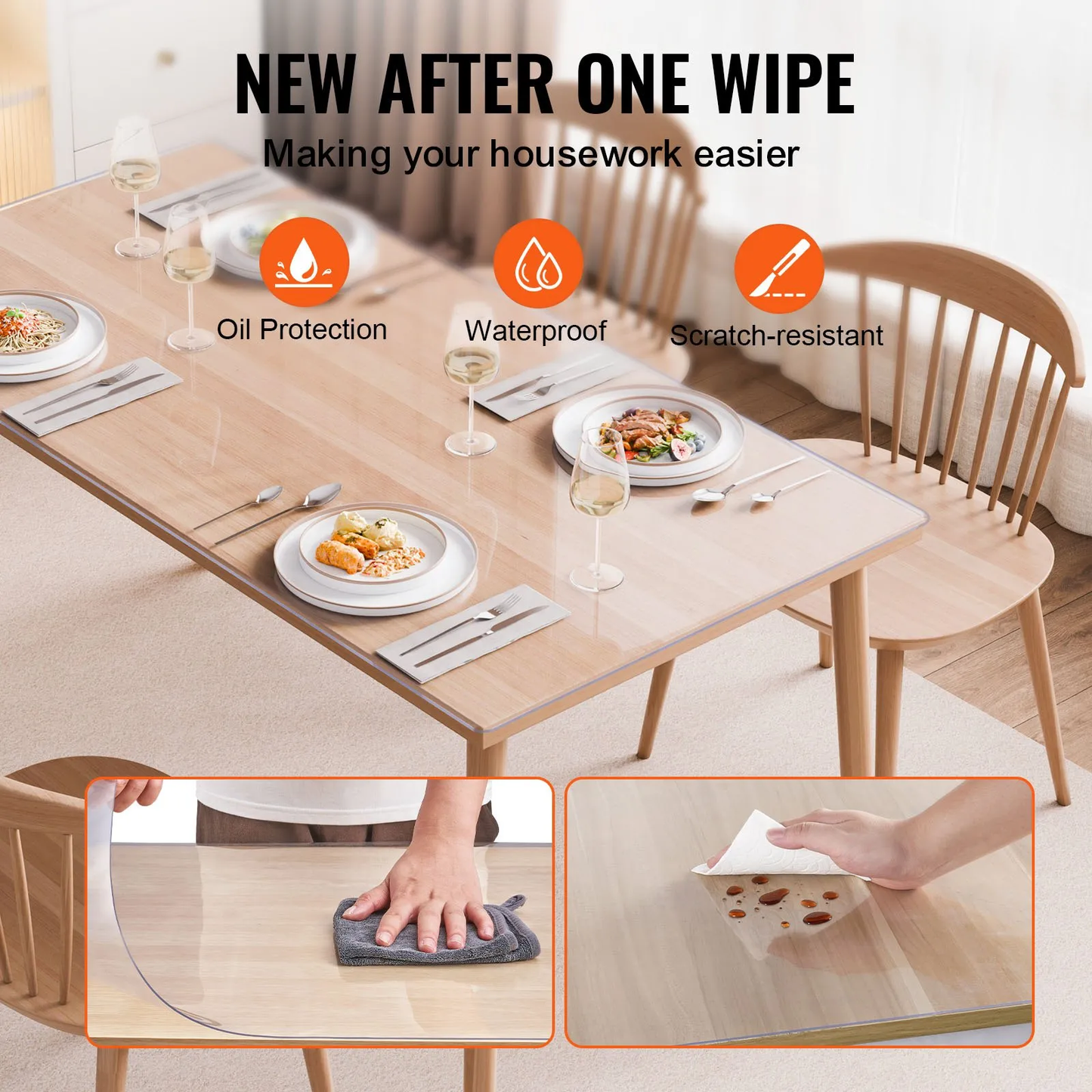 VEVOR Plastic Table Cover, 36 x 54 Inch 1.5 mm Thick Clear Table Protector, Rectangle PVC Desk Mat,-$18