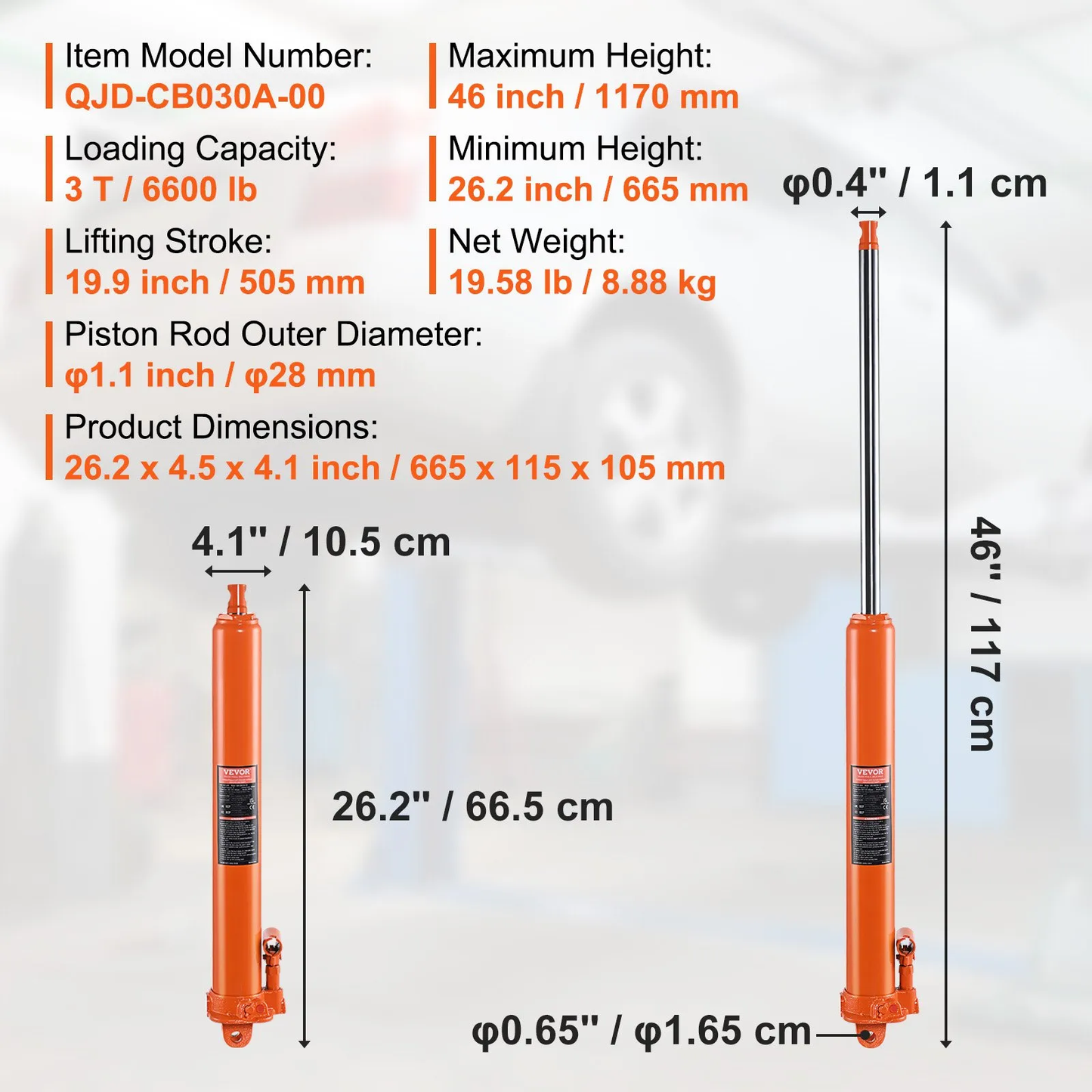 VEVOR Hydraulic Long Ram Jack, 3 Ton Engine Hoist Cylinder with Single Piston Pump And Clevis Base,-$40