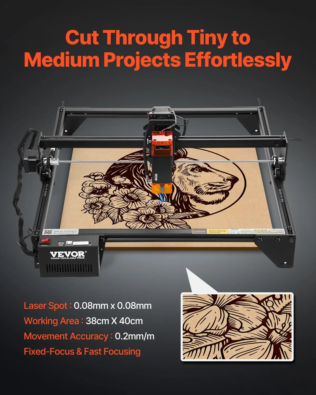 VEVOR Laser Engraver, 5W Output, Laser Engraving Cutter Machine, 14.9 x 15.7 in/38 x 40 cm Working Area,-$180