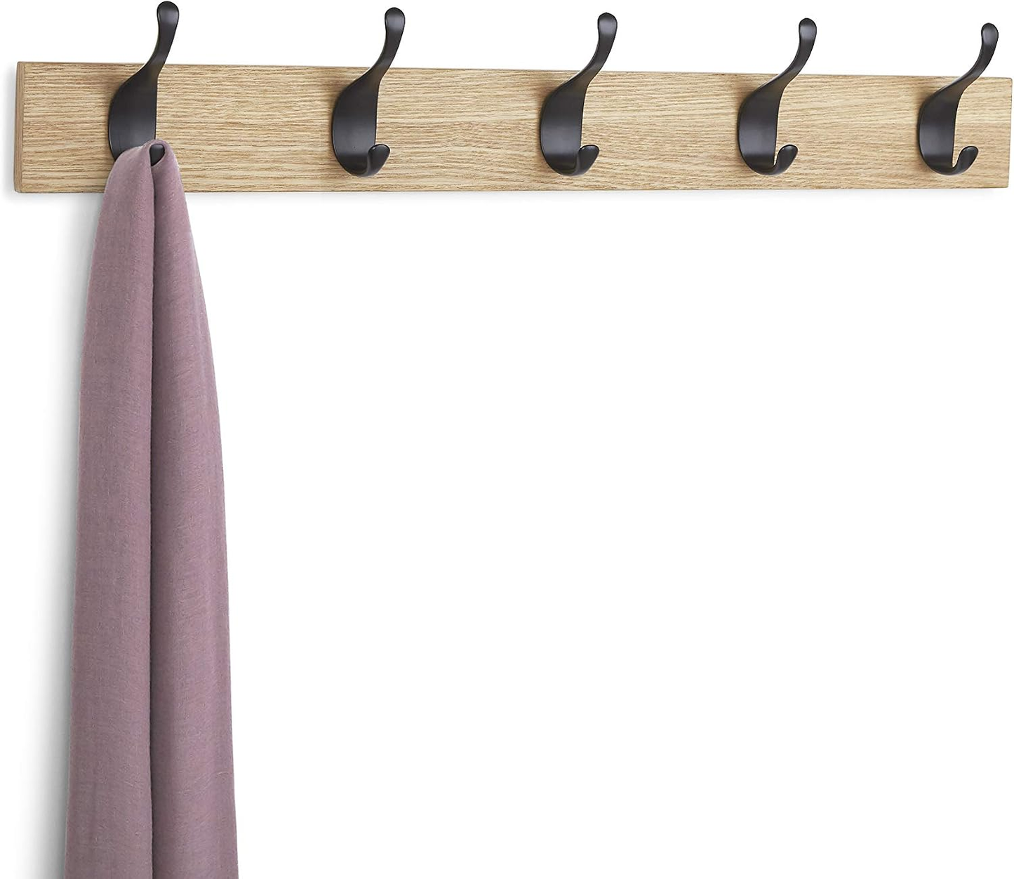 BNIB-Amazon Basics Wall Mounted Stylish Coat Rack with 5 Hooks, Natural Wood Tone, Set of 2,-$20