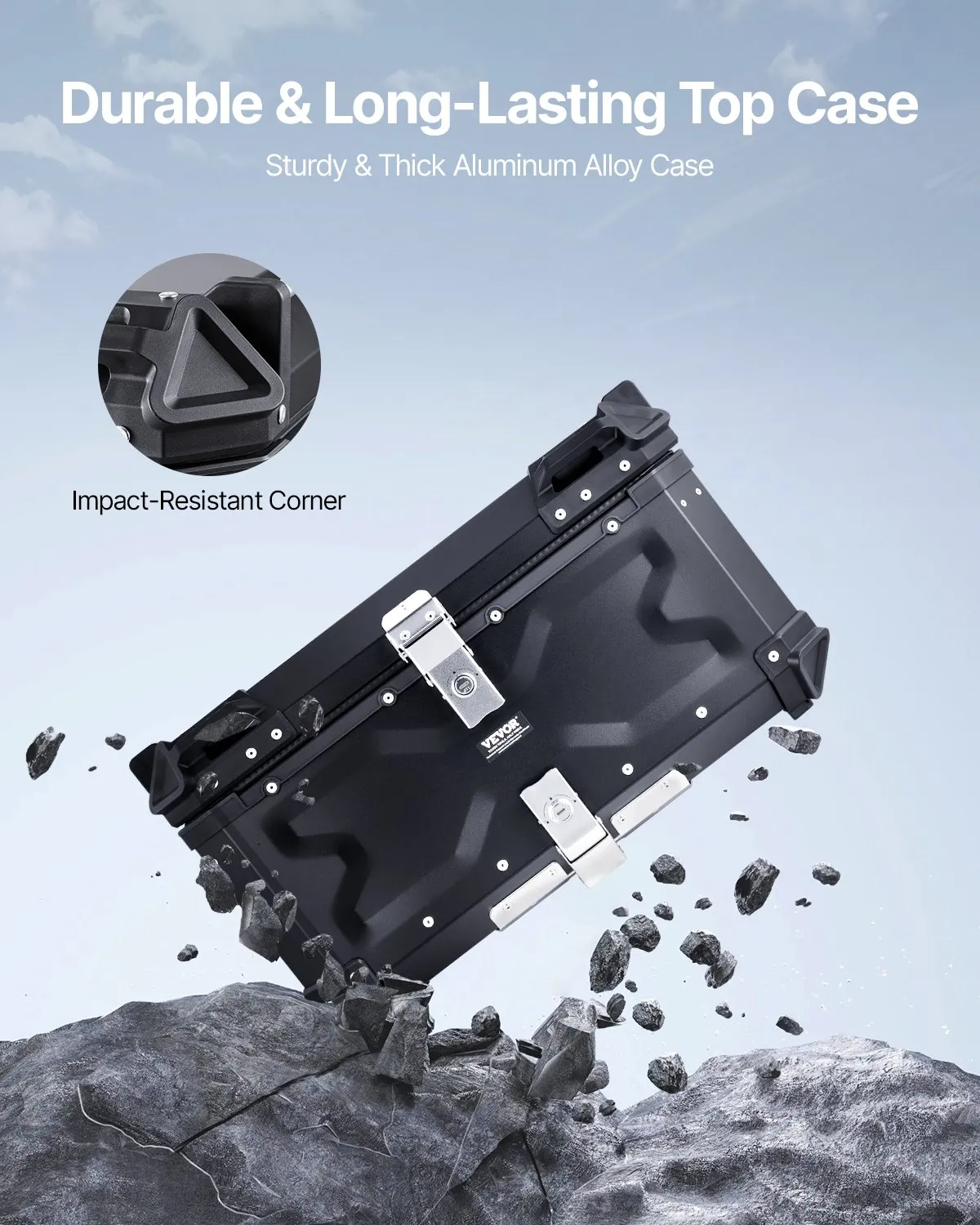 VEVOR Motorcycle Top Case, Universal Aluminum Alloy Motorbike Tail Box with Leather Lining,-$120