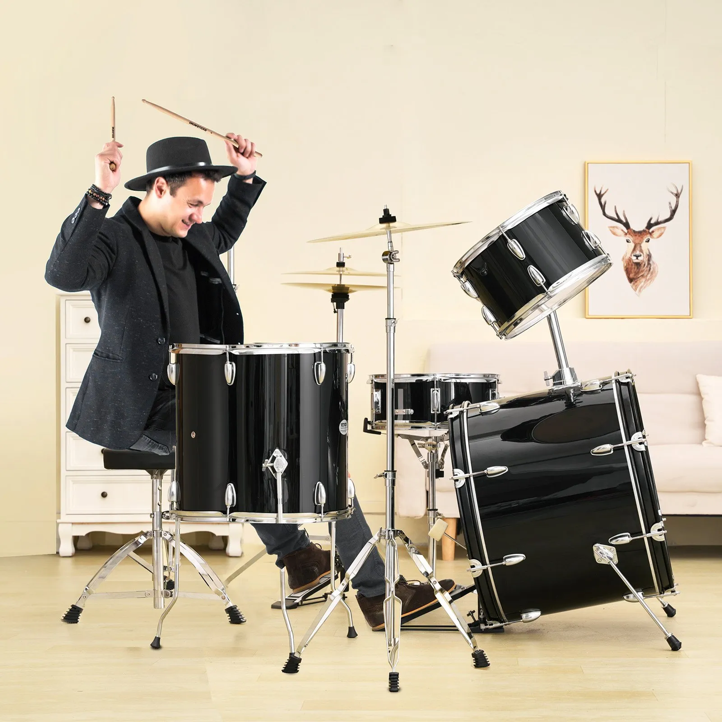 VEVOR Adult Drum Set, 5-Piece, 22 inches Complete Full Size Drum Kit with Bass Toms Snare Floor,-$260