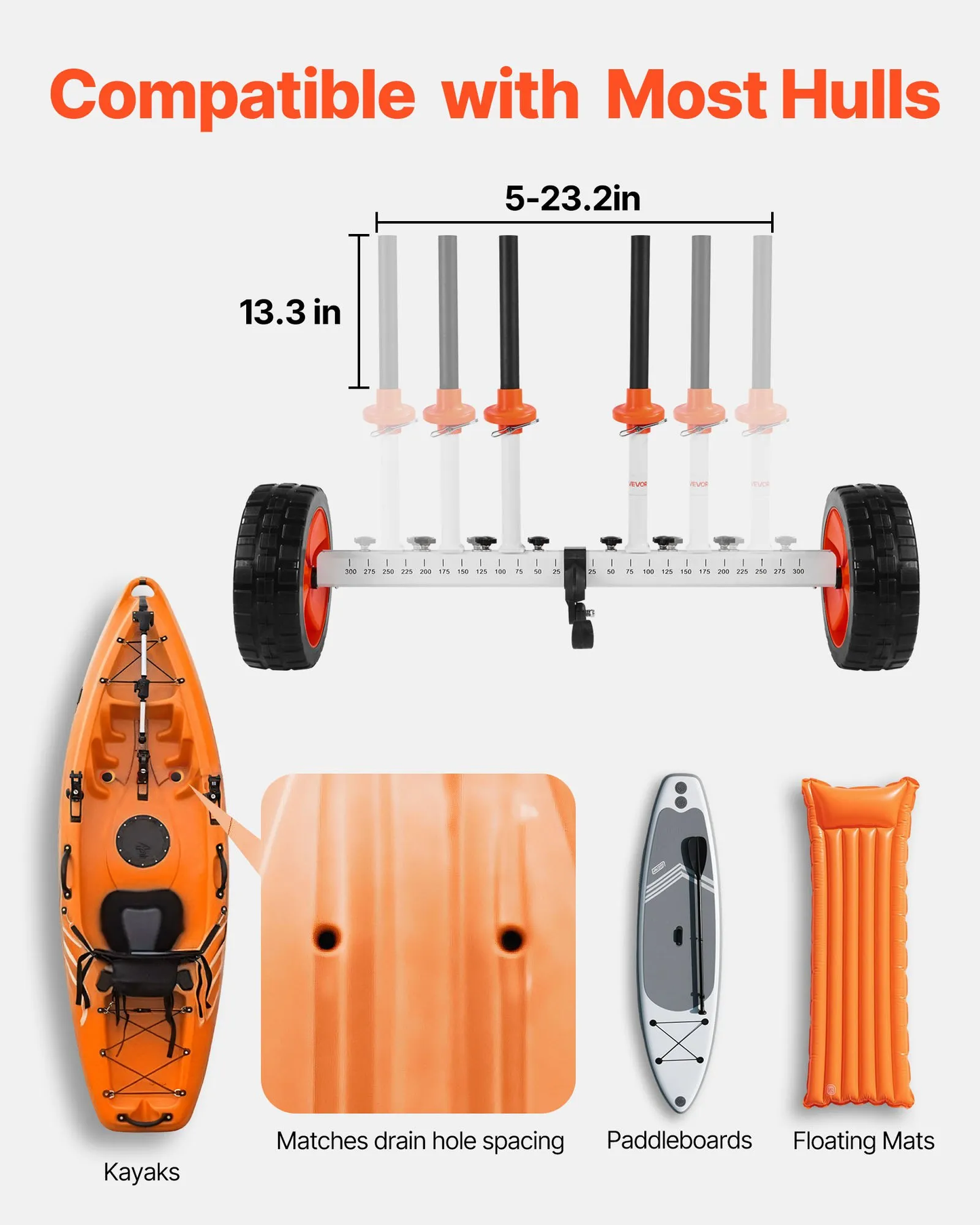 VEVOR Kayak Cart, 230 lbs Load Capacity, Canoe Cart Dolly with 10-inch Solid PU Tires & Kickstand,-$35
