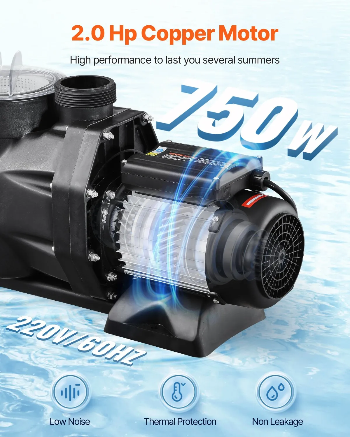 VEVOR Above Ground Pool Pump, 2 HP, 135 GPM Max Flow Single Speed Swimming Pool Pump,-$140