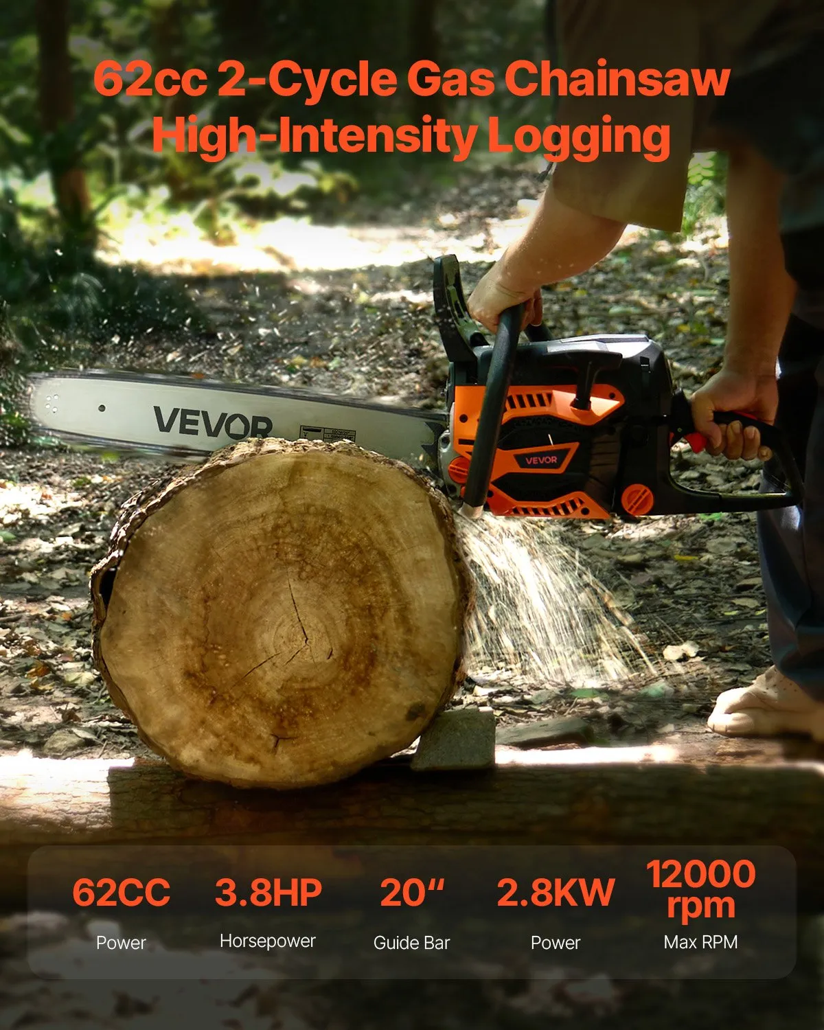 Open Box VEVOR 62 cc Gas Chainsaw, 20 inch Gas Powered Chainsaw, 3.8 HP Power Chain Saw,-$90