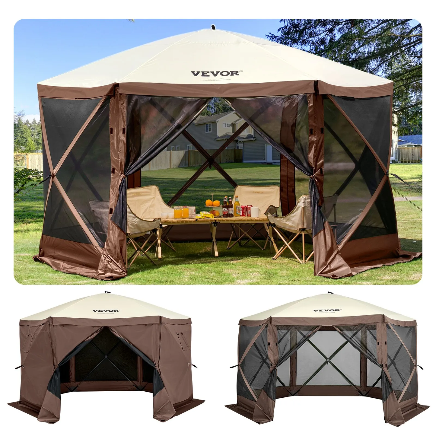 VEVOR Gazebo Screen Tent, 12 x 12 ft, 6 Sided Pop-up Camping Canopy Shelter Tent with Mesh Windows,-$180