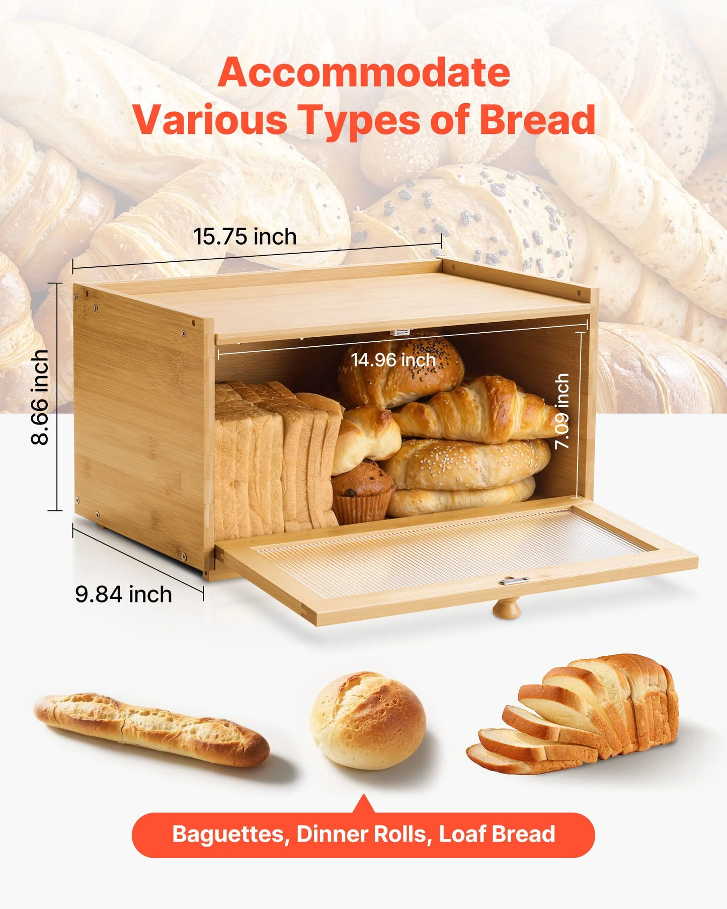 VEVOR Bread Box for Kitchen Counter, Large Capacity Bamboo Bread Storage Container,-$25