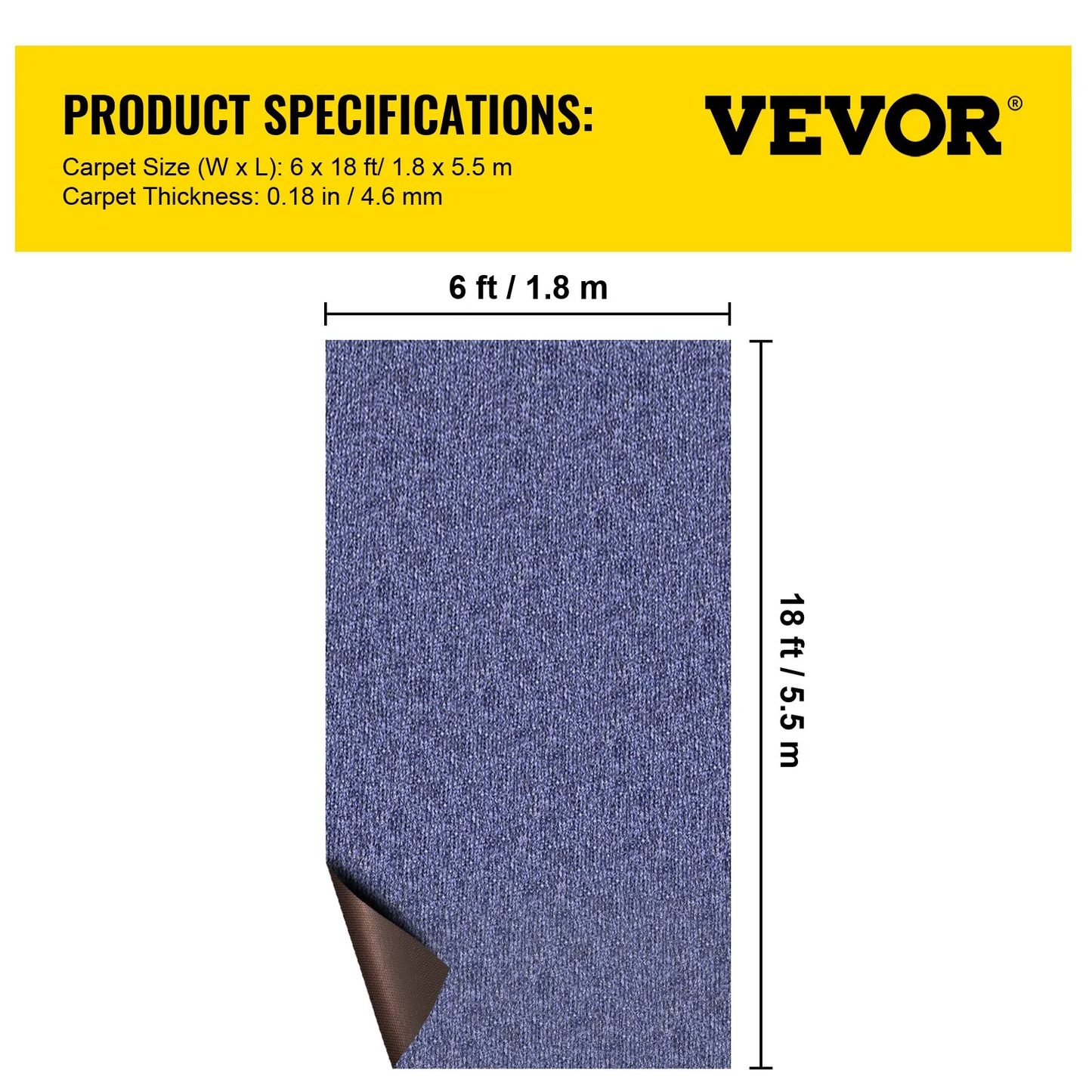 VEVOR Deep Blue Marine Carpet 6 ft x 18 ft Marine Carpeting Marine Grade Carpet for Boats with Waterproof,-$65