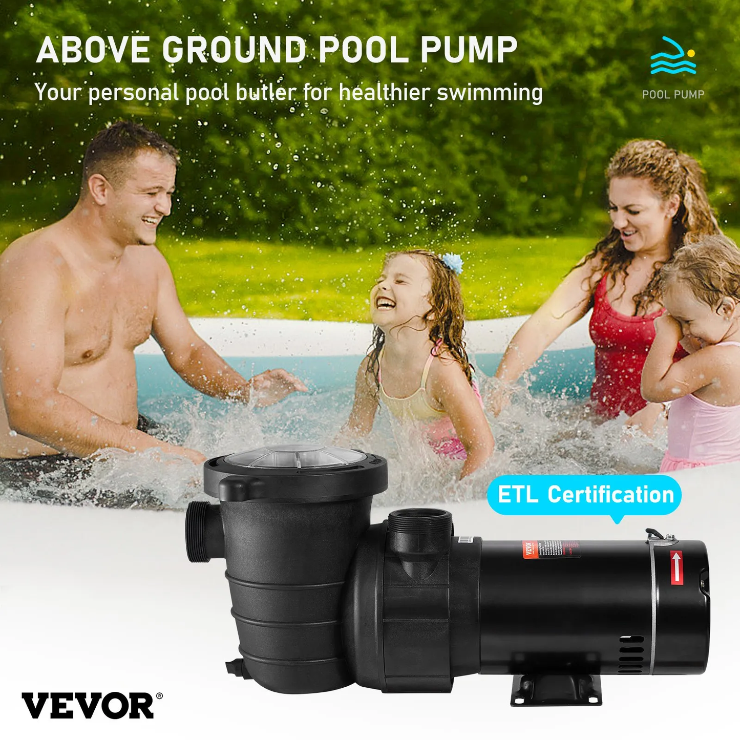 VEVOR Swimming Pool Pump, 1.5 HP 115 V, 1100 W Single Speed Pump for In/Above Ground Pool,-$120