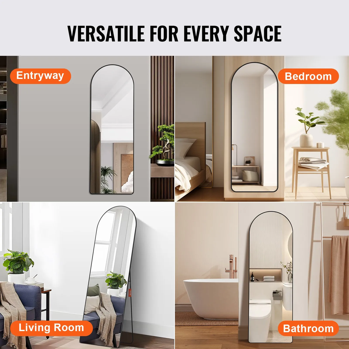 VEVOR Arched Full Length Mirror,65'' x 22''Large Free Standing/Leaning/Hanging Wall Mounted Floor Mirror